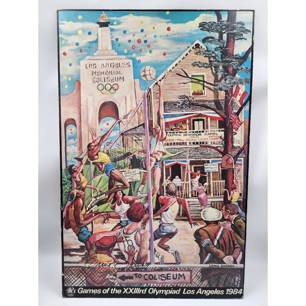 Signed Vintage Ernie Barnes 1984 Olympic Games Poster LA Memorial Coliseum